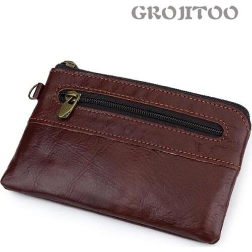 GROJITOO Genuine leather women purse top layer Cow Leather Coin Wallet for women cowhide zipper thin key bag 389