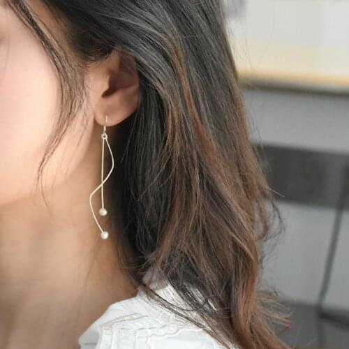 ASHIQI Natural Freshwater Pearl Temperament Long 925 Sterling Silver Dangle Earrings Simple design For Women Fashion Jewelry