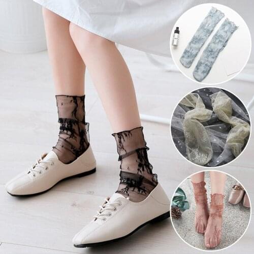 1 pair Socks Lace Mesh Transparent Crew Socks Korean Harajuku Retro Women Girl Sexy Lace Floral Mesh Ultrathin Sock