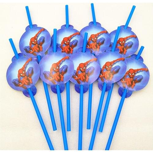 10pcs spiderman party supplies Theme Party Decoration Disposable Tableware Drinking Straws birthday party spiderman
