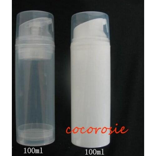 10pieces/lot) 100ml Airless Pump Bottle Plastic Cosemtic Containers Airless Bottle White and Clear Bottle hot selling