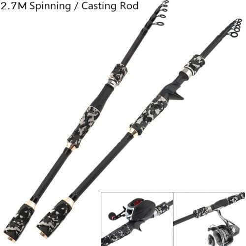 2.7m Gray Carbon Fiber Lure Fishing Rod Spinning Casting Rod 7 Section Telescopic Ultra Light Travel Fishing Pole Lure Tackle