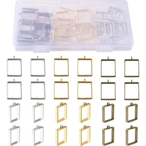 30pcs Alloy Open Back Bezel Big Pendants For DIY UV Resin Epoxy Resin Pressed Flower Jewelry Rectangle Mixed Color