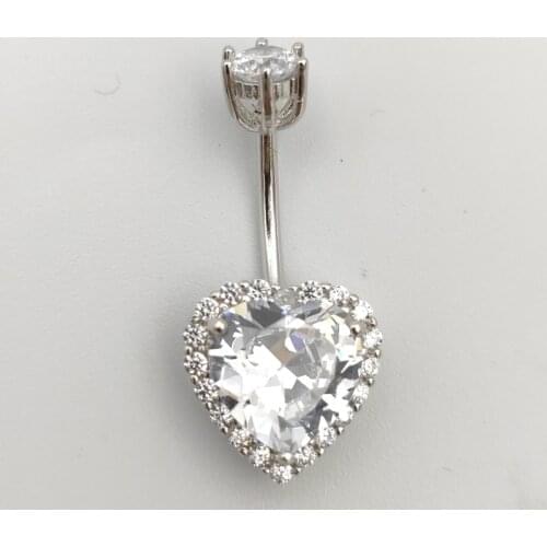 925 sterling silver belly button ring heart cubic zircon belly navel ring sexy belly piercing jewelry for women