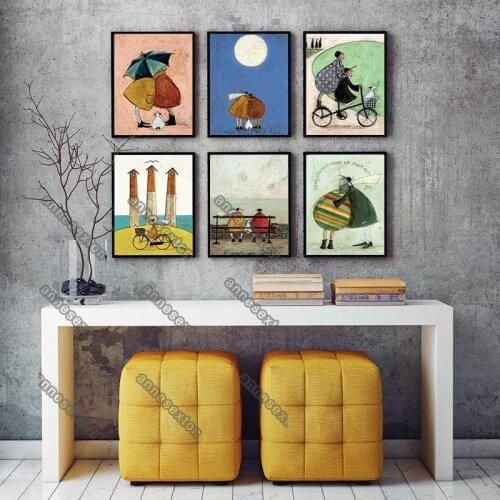 Modern Style Canvas Abstract Pictures with Love Still Life Families or Lovers Painting Poster for Nursery Rooms Wall Decoration