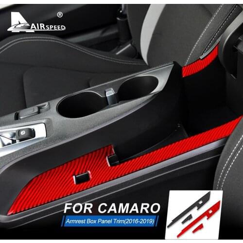AIRSPEED for Chevrolet Camaro 2016 2017 2018 2019 Accessories for Camaro Sticker Carbon Fiber Interior Trim Armrest Box Panel