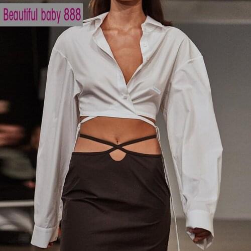 Meqeiss Basic preppy style solid tshirt street vogue Back Split loose female tees pure office lady lace up high quality crop top