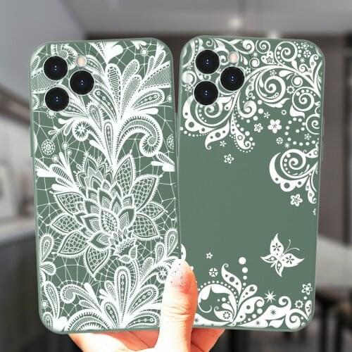 White Sexy Floral Vintage Lace Flower Phone Case For iPhone 11 12 Pro Max 8 7 Plus X XS XR SE 2020 12Mini Soft Silicone Cover