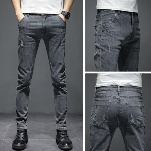 Black jeans men Korean trend men slim small feet leisure cat beard stretch tide brand long pants men