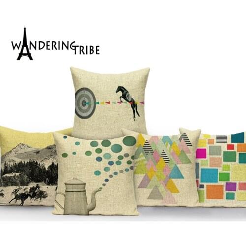Decorative Throw Pillows World Map Geometric Colorful custom Cotton Linen Cushion Cover For Sofa Home Decor moose Pillowcase