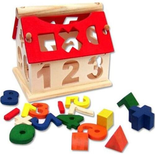 Childrens Early Education Assembled Building Blocks Wooden Digital House Model Wisdom Cute Double Matching Math Toys