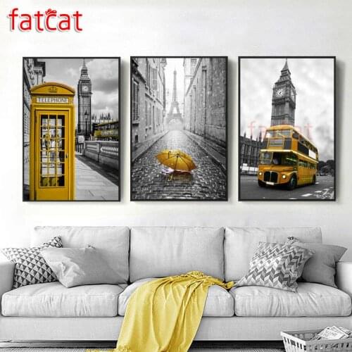 FATCAT Yellow umbrella bus diy 5d diamond painting full square round drill mosaic embroidery triptych kits Home decor AE2764