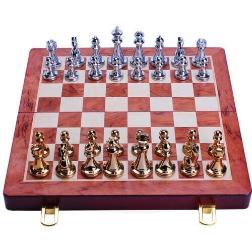 Top Grade Classic Folding Wooden Chess Set Zinc Alloy Chessman Handwork Rosewood Solid Wood Chessboard Children Gift Board Games