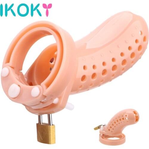 IKOKY Anti-masturbation Cock Cage with 5 Size Penis Ring Adults Products Sex Toys for Men Chastity Lock Male Chastity Device