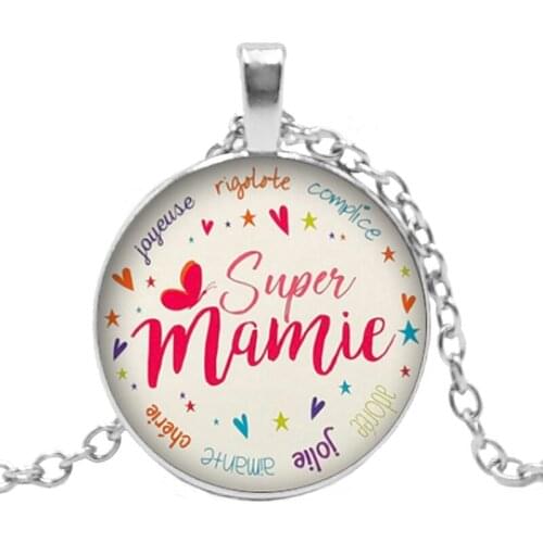 Hot! New Hot Super Mamie Round Pattern Glass Pendant Cabochon Gem Super Papy Dome Charm Cameo Necklace