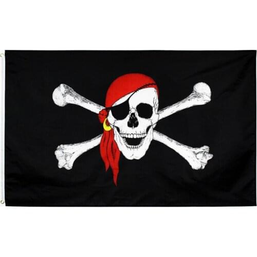 JUNHUA store 90x150 cm jolly roger skull bone with red scarf Flag