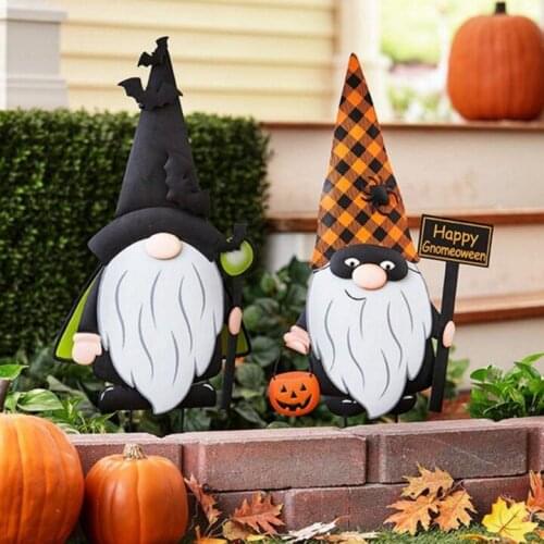 Lovely Gnome Ornament Metal Garden Stakes Creative Halloween Props Decoration for Home Courtyard Lawn JS22