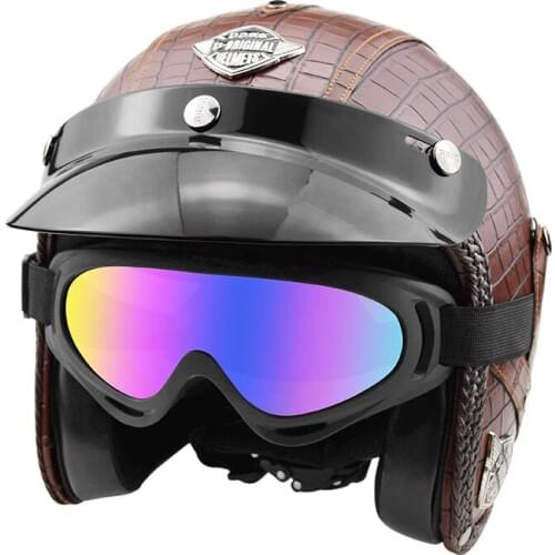 HOT Sale Open Face Motorbike Motorcycle Helmets PU Leather 3/4 Helmet Personalized Mens Womens Vintage Retro Antique