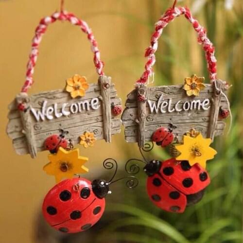 Cartoon Resin seven-star Ladybug Welcome Card Ornaments Cute Beetle House Number Modern Home Decoration Resin Crafts Ornaments
