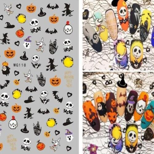 Halloween Skull Pumpkin Little Monster Nail Art Stickers 3D Decal Self-adhesive Stickers for Salon Manicure Nails Decoration