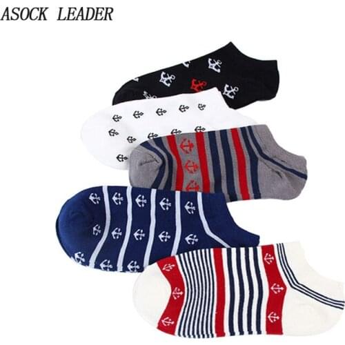 2020 Spring&Summer New Cotton Mens Boat Socks Casual Navy Wind Anchor Pattern Socks 5 pairs/lot