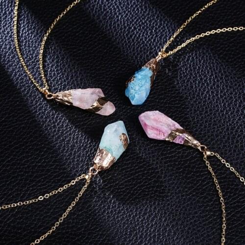 New Classic Handmade Twining Irregular Natural Stone Pendant Purple Crystal Pink Quartz Crystal Necklace For Women