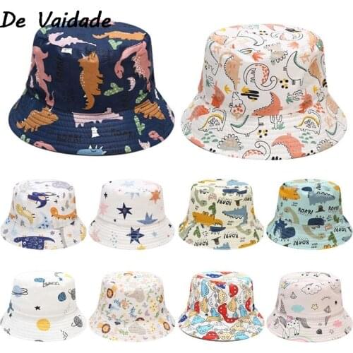 2021 Korean New Cute Dinosaur Print Baby Hat Cartoon Cotton Bucket Hat Kids Spring&Summer Sun Cap 52cm Basin Hat Fisherman Hat