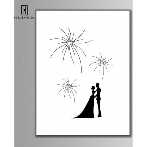 Under the Fireworks Bride Groom Look Into Each Others Eyes Canvas DIY Fingerprint Guest Book Free Name Date For Wedding Decor