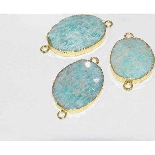 Natural Green Amazonite Stone pendant connector for women 2020 amulet gold bezel irregular charm connectors for jewelry making