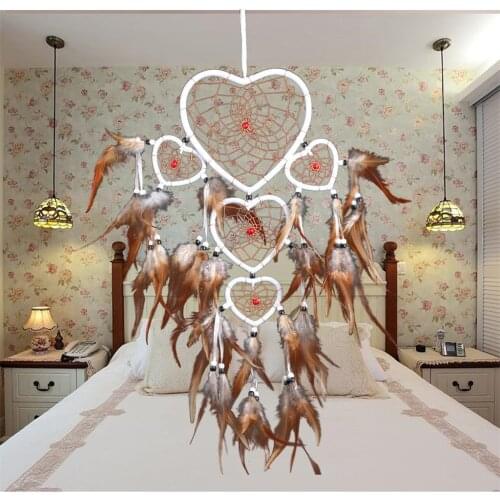 Heart Five Rings Dream Catcher Hanging Decoration Ornaments Home Decor Handmade Pendant decoracao para casa #006
