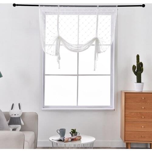 White lattice Rod Style Roman Curtains for Kitchen Window Living Room Bedroom Fashion Stripe Voile Tulle