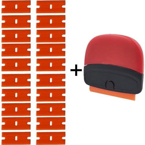 Car Sticker Razor Decal Scraper 20pcs Plastic Blades Vinyl Carbon Film Glue Remover Window Tint Squeegee Glass Cleaning E37 20P