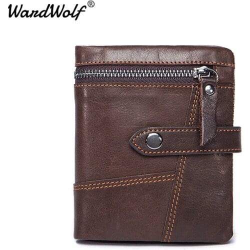 WardWolf Vintage Hasp Purse for Men Male Genuine Leather Zipper Men Wallets Men Coin Purse Wallets Card Holder Brand