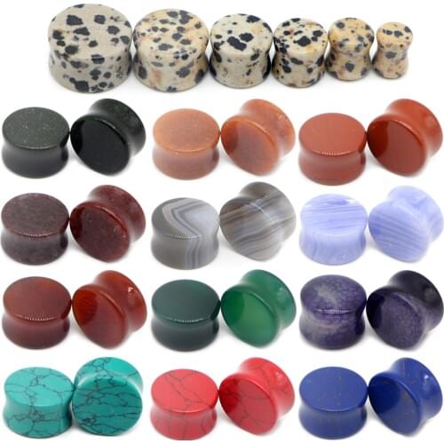 Alisouy 1 piece Natural Stone Ear Plug Ear Guages 6mm-16mm ear Tunnels Ear Expander Stretcher Saddle Body Piercing Jewelry