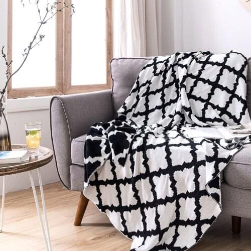51"x63" 130x160cm Cotton Knitting Blankets White Black Plaids Thread Blankets Sofa Bed Car Use