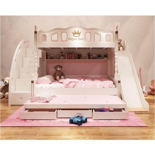 High and low bed fluctuation bed bunk bed wooden bed upper and lower lash bed children bed multifunctional bed slide