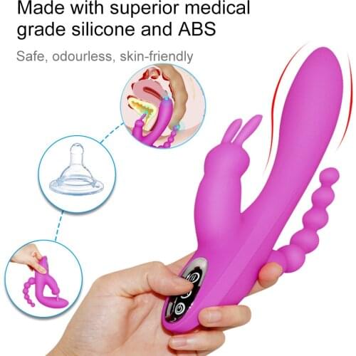 Female Adult Toy 3 in 1 G-Spot Rabbit Anal Dildo Vibrator Adult Sex Toys Vibrating Modes for Women Clitoris Vagina Stimulato