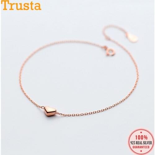 Trustdavis Authentic 925 Sterling Silver Fashion Cute Rose Heart Anklets For Women Valentines Day Birthday S925 Jewelry DS708