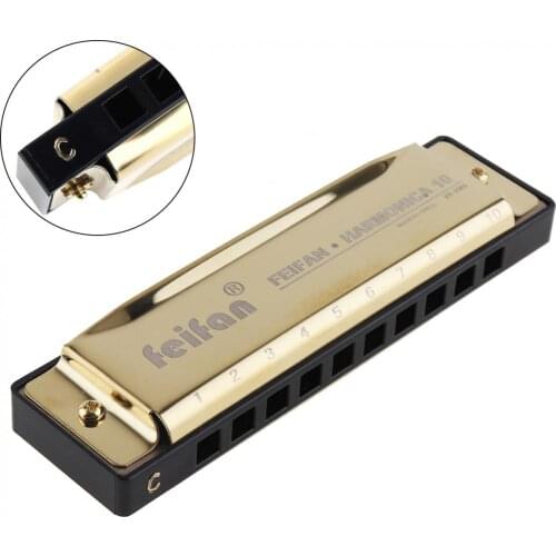 10 Holes 20 ToneC Matte Gold Harmonica Blues Harp Mouth Organ Stainless Steel Musical Instrument for Beginner