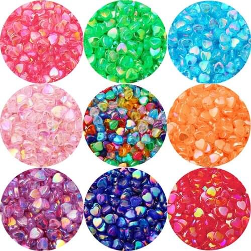 100pcs 8x9mm Heart Shape Rainbow AB Colour Acrylic Beads Loose Spacer Beads for Jewelry Making DIY Bracelet Handmade