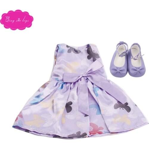 18 inch Girls doll dress Princess print evening gown with shoes American newborn skirt Baby toys fit 43 cm baby dolls c130