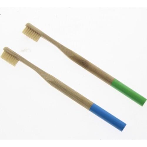 2PCS Round Handle Yellow Bristle Adult Natural Bamboo Eco Friendly Travel Toothbrush Teeth Clean Dental Hygiene Tool