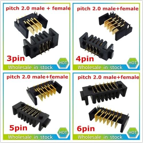 3 4 5 6pin laptop battery connector pitch 2.0mm Holder clip slot contact male and female plug 180 degree bend foot 1pair
