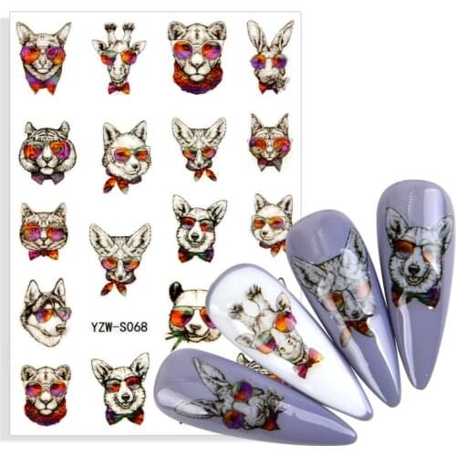 3D Nail Art Sticker Water Decal Slider Cat Giraffe Rabbit Panda Ocean Animals Insect Self-adhesive Manicure Nail Art Decoration