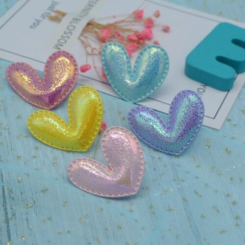 40pcs/lot 4.3*3.6cm Pu Heart Pads Patches Appliques for Craft Clothes Sewing Supplies DIY Hair Clip Accessories