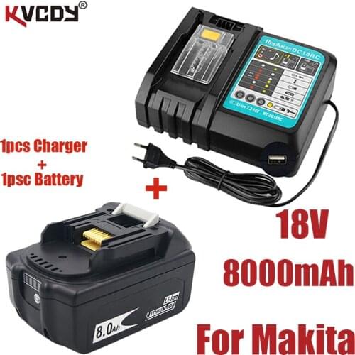 New bl1860 rechargeable battery 18V 8000mah Makita Li ion 18 V battery bl1840 bl1850 bl1830 bl1860b LXT 400+ + charger