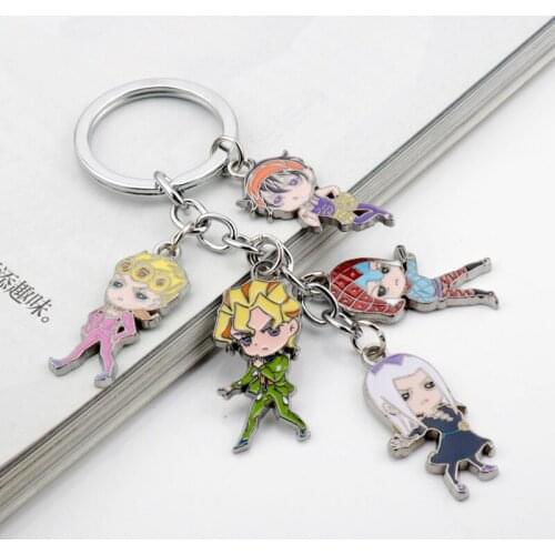 Anime Figure Pendant Keyring Keychain Cartoon JOJOs Bizarre Adventure Kujo Jotaro Figure Enamel Key Chain Jewelry Car Keyrings