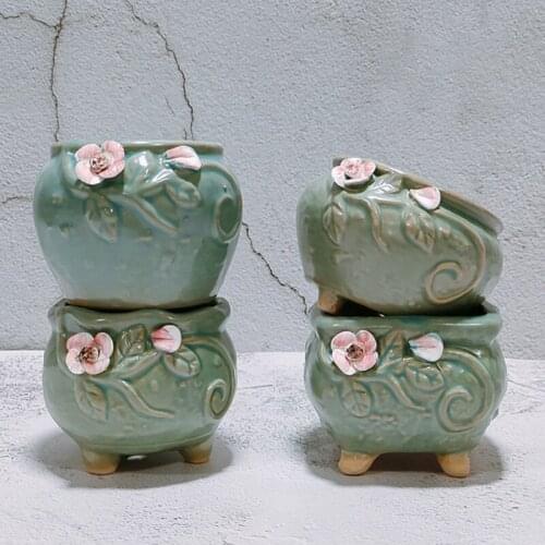 Antique Stoneware Ceramic Flower Pot Simplicity Household Creative Breathable Thumb Potted Plant Bonsai Succulent Flowerpots