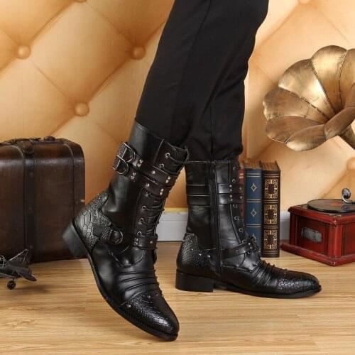 British Style Spring Autumn Men Genuine Leather Buckle Rivets Motorcycle Fashion Men Boots Male Half Boots Size 37-44 SXQ0728