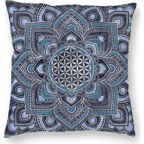 Flower Of Life In Lotus Mandala Cushion Covers Sofa Decoration Zen Yoga Meditation Square Throw Pillow Case 40x40
